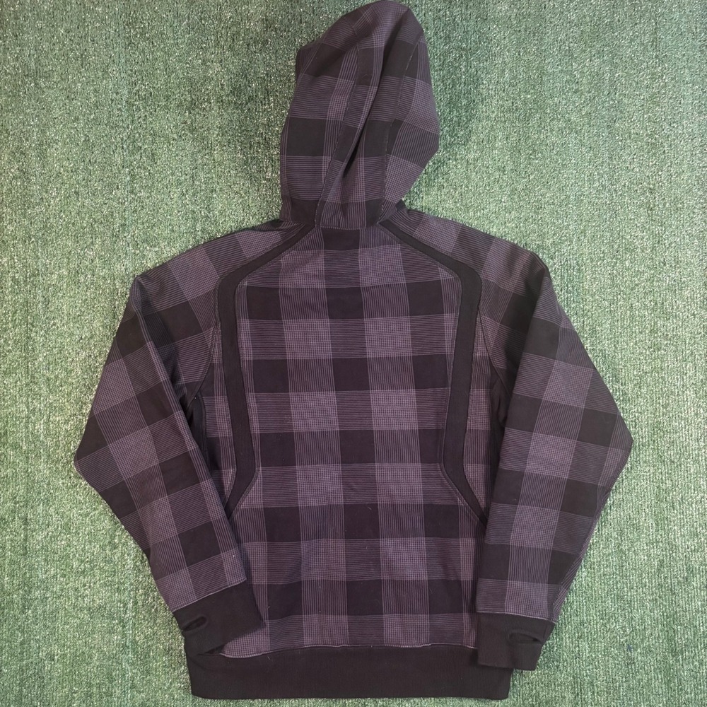 Lululemon Kung Fu Hoodie Mens Large grey Black Plaid Excellent Full Zip Fleece - Picture 3 of 5